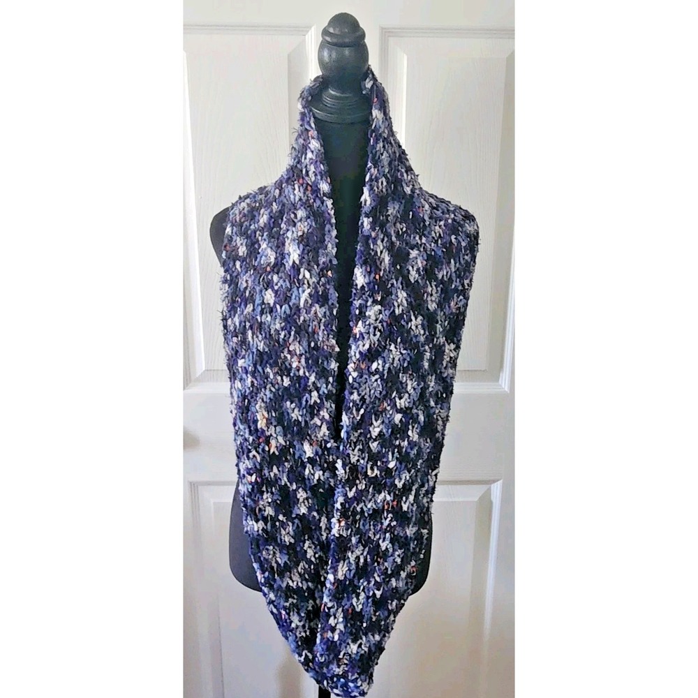 Crocheted Chunky Blue Multicolor Infinity Scarf Length 34" Width 8 "